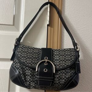 Vintage Coach Soho 6818 Black Leather Bag Mini Signature Hobo Jacquard Purse VTG
